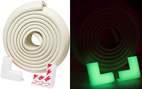 Kindersoft Edge Protector 14.5ft [SET 13ft Edge Guard +4 PRE-TAPED (by 3M tape) GLOWING Furniture Corner Guard] Premium Baby Safe Edge & Corner Cushion aka Baby Proof Bumper & Table Protector