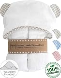 Premium Baby Towel with Hood and Washcloth Gift Set - Organic Baby Towels and Washcloths - Bamboo Hooded Towels for Baby - Hypoallergenic Large Toddler Towels for Boys or Girls (Beige/White)