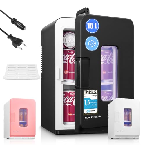 NORTHCLAN Mini Fridge 15 L / 21 Cans for Bedroom | 2 in 1 Small Fridge for Car, 12 V/220 V Portable Drinks Fridge with Cooling and Heating Function, ≤38 dB Eco Mode Quiet