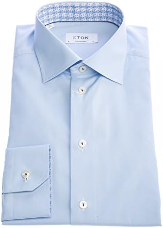 Eton Small Floral Trim Shirt In Sky Blue 16