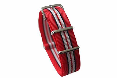 AquaNation - Watch Bands Straps - Choice Of Color 20mm Premium Heavy Duty Durable Ballistic NATO Nylon James Bonds Style Replacement Watch Bands Straps (Red Black White Red)