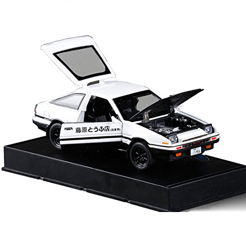 KMT 1:28 Initial D Toyota AE86 Alloy Diecast Car Model (Black Hood+White)