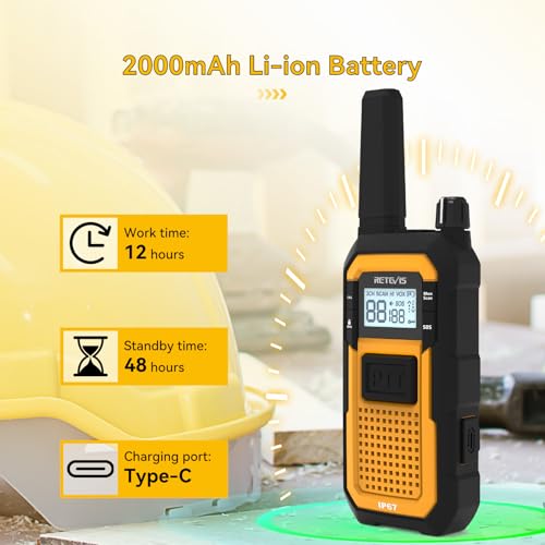 Retevis RB648 Radios, Robust Walkie Talkie, Waterproof, Dustproof, Drop-Proof, 2000 mAh Handheld Radio with 6-Way Charger, PMR446 Professional Walkie Talkie for Construction Site, for Industry (Pack of 6)