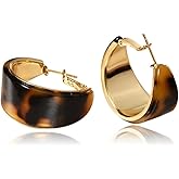 Leopard Print Oval Wide Chunky Hoop Earrings for Women Dainty Simple Acrylic Brown Huggie Hoops Fashion Trendy Jewelry for Her Bff Party