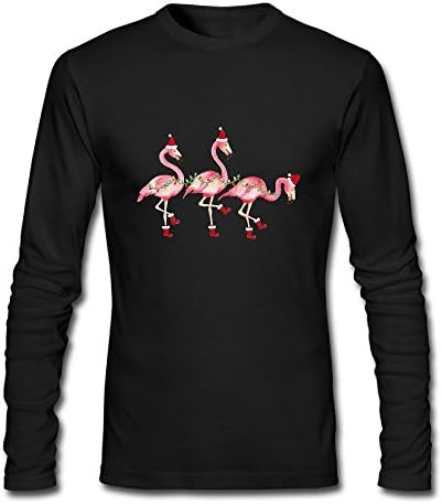 Kawaii Flamingo With Christmas Hat And Shoe Men's Long Sleeve Cotton Crewneck T-Shirt