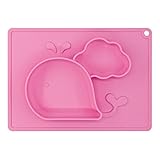 Baby Feeding Mat, BliGli Toddlers Silicone Placemat, Non-Slip Baby Plates for Kids, Dishwasher/Microwave Oven Safe, Fits Most High Chair Trays, Perfect for Dinners Out and Travel. (Pink-Small Whale)