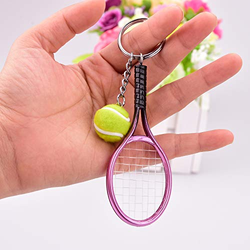 Ancefine 12 Pieces Tennis Racket Keychain Key Ring Metal Tennis Ball Split Ring,6 Color - Thumbnail 4