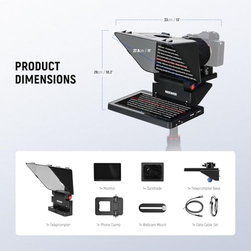 NEEWER 2 in 1 Teleprompter 11 Inch with Monitor, Supports Screen Mirroring, Portable Prompter for Camera Mobile Phone Webcam Windows MacOS for YouTube Twitch Live Streaming Conference, X11