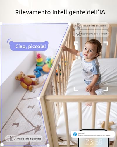 YESIMOM 2K Baby Monitor Video and Audio, Support Children Camera Control via Mobile Phone APP & 5 Inch Monitor, Newborn Video Camera with Night Light, 360° PTZ, Crying and Movement Alarms (8TM-2PCS