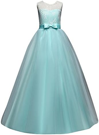 Children dress Little Big Girls’Tulle Dresses 6-14T Ruched Lace Pageant Party Fall Wedding Bridesmaid Floor Length Evening Dance Gowns Light Green