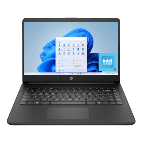 HP 14 inch Laptop, HD Display, Intel N150, 4 GB RAM, 128 GB UFS, Intel Graphics, Windows 11 Home, Includes a 1-Year Microsoft 365 Personal Subscription. Jet Black, 14-dq6199nr