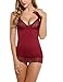 Avidlove Women Lingerie Lace Chemise Sleepwear Babydoll Set Mini Dress Dark Red XXL