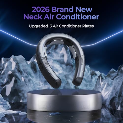 Portable Neck Air Conditioner Fan,Bladeless Fans,Long Endurance Limited Version Portable Neck Fan with LED Rechargeable Personal Neck Fans,3 Latest Cooler Plates,Quiet,Lightweight Neck Fans,Black