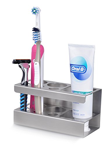 ECROCY Extra Large 304 Stainless Steel Bathroom Toothbrush Toothpast Holder - 6 Slots for Toothbrush, Toothpaste, shaver, comb, facial cleanser