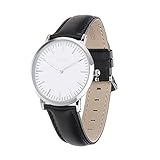 Aurora Men's Unique Casual Business Analog Quartz Waterproof Wrist Watch with Black Leather Band-Silver