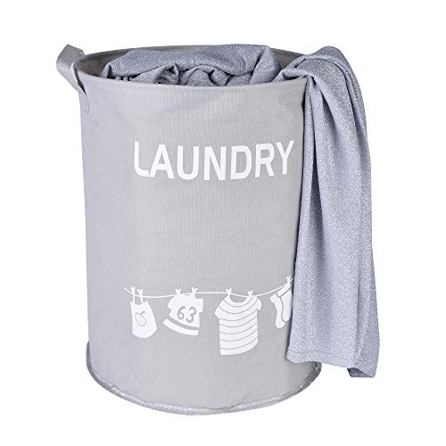 HOULIFE Laundry Basket, Oxford Fabric Collapsible Waterproof Laundry Hamper Bag Storage Basket with Handles Foldable Round Home Organizer Laundry Bin for Baby Nursery Storage Toys (Gray)