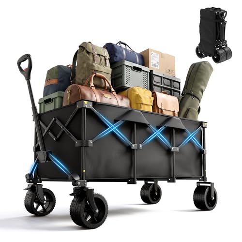 RYGEO 200L Faltbarer Wagen Mit Rädern, Verstellbarer Griff, Tragkraft Bis 200 kg, Für Einkaufen, Camping, Garten, Strand Und Outdoor-Sportarten, Schwa