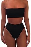 Huiyuzhi Women's Strap Wrap Tube Top High Waist Bikini Set Bathing Swimsuit