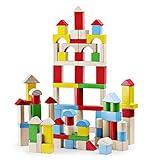 SainSmart Jr. 100Piece Wooden Building Blocks Construction Toys with Bright Color & Various Shapes Stacking Blocks from 18 Months, Early Educational Block Toys for Toddlers