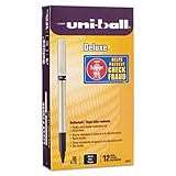 uni-ball Deluxe Roller Ball Stick Waterproof Pen, Black Ink, Fine, Dozen
