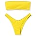 ZAFUL Women's Strapless Ribbed Lace Up High Cut Two Piece Bandeau Bikini Set(Yellow, S)