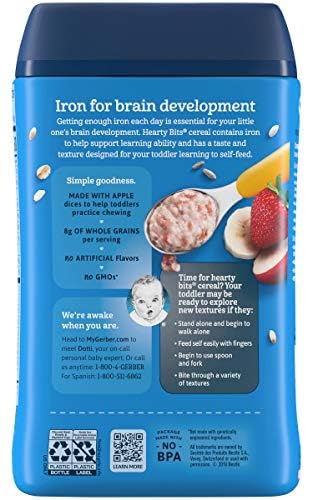 GERBER BABY CEREAL HEARTY BITS MULTIGRAIN CEREAL BANANA APPLE STRAWBERRY, 8 OUNCE