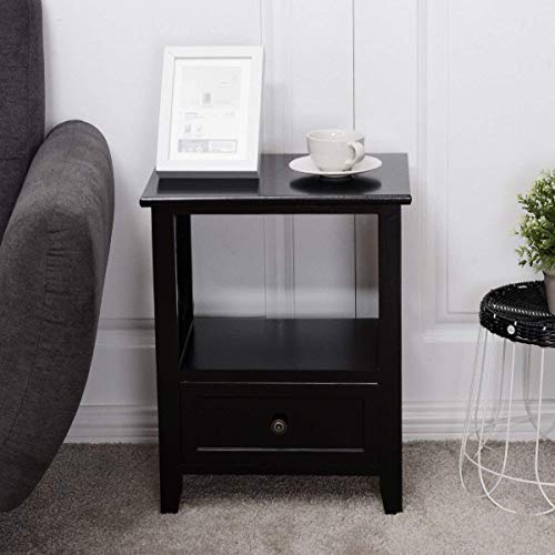 image for Giantex Nightstand Set of 2 End Tables W/Storage Shelf and Wooden Draw