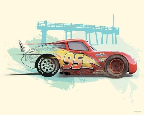 Komar Disney Cars Flash McQueen Tableau mural 50 x 40 cm (sans cadre) pour décoration de chambre d'enfant, coloré