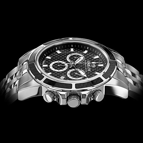 LOUIS-XVI-Herren-Armbanduhr-Majest-Stahlband-Silber-Schwarz-Karbon-Chronograph-Analog-Quarz-Edelstahl-452