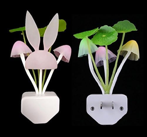Nursery Night Lights for Kids, Plug-in LED Night Light with Sensor, 7 Color Changing of Rabbit Mushroom Lamp (2-Pack)