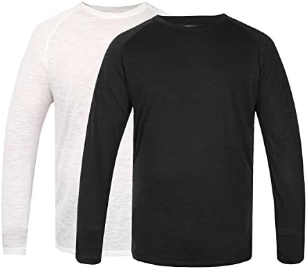 DOROM Men's Long Sleeve Casual Crewneck T-Shirt (XXL, 1Black 1White)