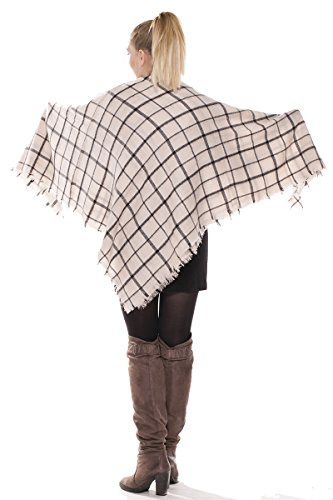 BYOS Women Winter Versatile Chic Tartan Plaid Oversized Blanket Scarf Wrap Shawl (Windowpane Check Beige) - Thumbnail 3
