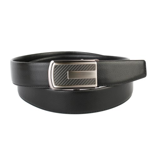Anthoni Crown Leather Men`s Belt Black Carbon 36"-48" with Black Metallic Automatic Buckle/3ct10 (44)