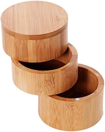 Wansu Round 3-Tiered Seasoning Bamboo Removable Salt/Spices/Pepper/Tea Box Jar,With Magnetic Lid For Secure Storage