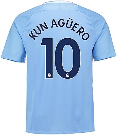 Kun Aguero #10 Manchester City Home Mens Soccer Jersey 2017/2018 Blue Size L
