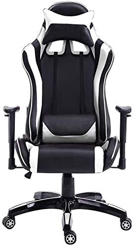 事務用椅子 ハイバックコンピューターチェア 人間工学に基づいたレーシングオフィスチェアpuレザー調節可能な高さのデスクゲーミングチェア 半額 ヘッドレストとランバーサポート付き 白 Color 黒