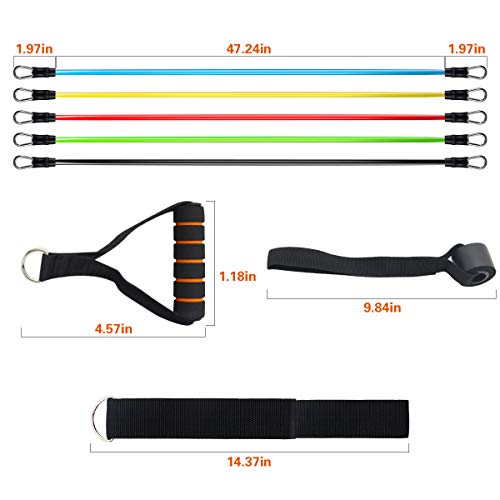 COSMIRROR Resistance Bands Set for Women & Men (11pcs), 5 Stackable Exercise Workout Bands with Door Anchor, Handles and Ankle Straps, Carrying Bags for Resistance Training and Physical Therapy