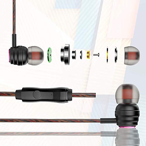 Wired Headphones, BYZ Earbuds with Mic, Stereo Wired Earphones, Tangle Free Cable, Ergonomic Design, 3.5mm Jack, Black+Red