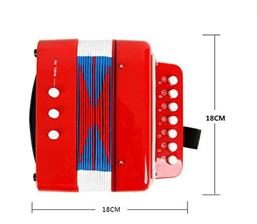Elloapic Children‘s Kids' Accordion Keyboard Instruments with 7 Treble Keys, 3 Air Valves, Hand Strap, Early Learning Eduction Instrument Music Toy Red - Thumbnail 2