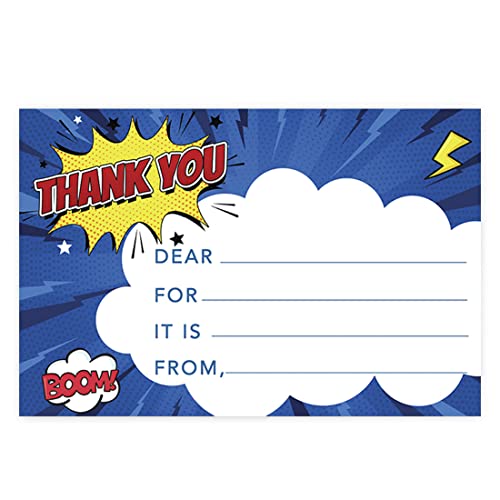 Andaz Press Kids Fill in the Blank Thank You Cards 20 Cards Including Envelopes Superhero Comic Theme Gender Neutral Note Cards For Boys Girls Birthday Thank You Notes for Friends Family Party Guests