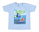 Disney Little Boys' Toddler Finding Dory Just Keep Swimming Dory and Nemo Short Sleeve T-Shirt, Sky Blue, 4T