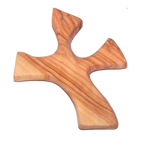 Holy Land Market Olive Wood Healing Cross - Complete Package With Prayers And Certificate (4.5 X 3.6 Inches) - Sits In Your Hand