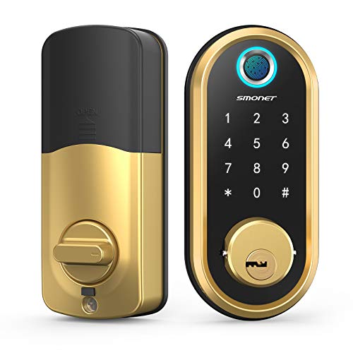 Smart Lock SMONET Bluetooth Keyless Entry Keypad Smart Deadbolt-Fingerprint Electronic Deadbolt Door Lock-App Control…