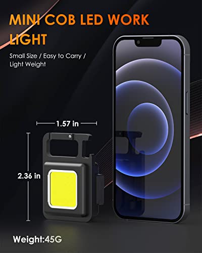 USUNDERY Mini COB Work Light, Rechargeable Keychain flashlights, 4 Lighting Modes with Folding Bracket Bottle Opener/ Magnet Base for Emergency Fishing Walking Camping at Night