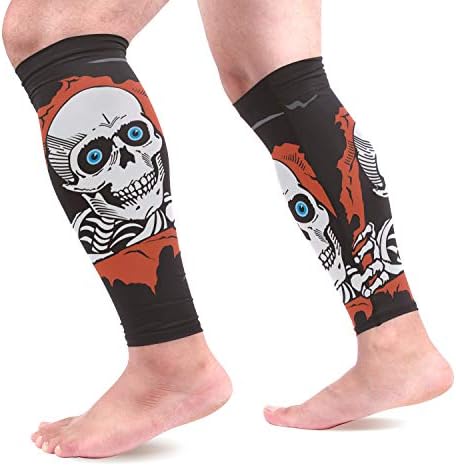 COOSUN Creepy Skull Calf Compression Sleeves Shin Splint Support Leg Protectors Calf Pain Relief for Running, Cycling, Travel, Sports for Men Women (1 Pair)