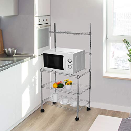 US Fast Shipment Quaanti 3-Layer Microwave Storage Rack with Wheel Storage Rack with Spice Rack,Shelving Storage Unit on Rolling Wheels,Kitchen & Dining Room Cart Storage Rack Organizer (Silver)