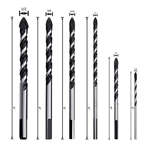 Masonry Drill Bits Set With High Bend Resistance Solid Carbide Tip Type Ideal for Drilling Building Materials (Tile, Brick, Cement, Concrete, Glass, Plastic, Cinder Block, Wood) Hardened Steel Body