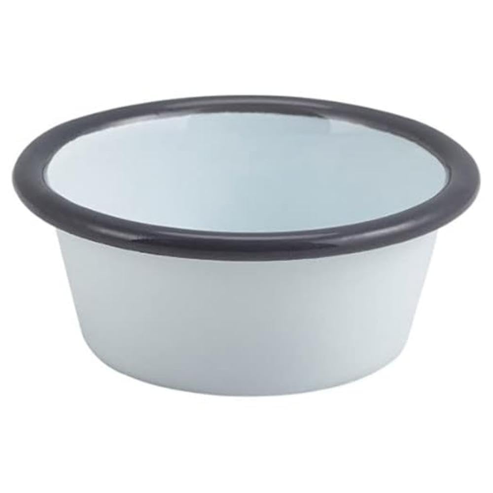 Genware Enamel Ramekin White and Grey 3.2oz / 90ml - Set of 12 - Ramekins, Dipping Pots, Sauce Pots