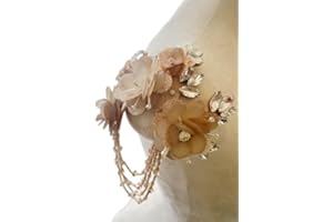 PLune 3D three-dimensional flower Rhinestone Applique Sewing Shining Beads Stones Trim Crystal Fringe Patches for Dress Clothes Accessories 5.5X6.2inches (Champagne,B)