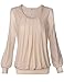 Timeson Womens Long Sleeved Work Blouses Womens Long Sleeve Scoop Neck Pleated Front Fitted Blouse Top Large Beige